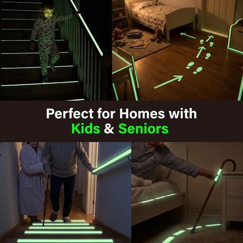 Super Bright Glow in the Dark Tape, Photoluminescent (0.5inch × 10ft) | Ideal for power outages, stair safety, emergency exit marking, pathways, handrails, evacuation routes, and safety guidance. in Kuwait