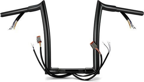MoKitDora Sportster Dyna Softail مقود سلكي مسبقًا 14 بوصة قضبان ارتفاع 1-1/4 بوصة دهون 1 بوصة مشبك Meathook Ape Hanger لـ 1996-2006 Harley XL Road King FLHR، أسود in Kuwait