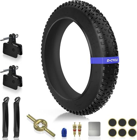 إطار سميك 20 × 4.0 للدراجة الإلكترونية، إطار دراجة كهربائية مقاس 20 بوصة، إطار MTB مقاوم للثقب لجميع التضاريس لركوب الرمال الثلجية على الطرق الوعرة، مع وسادات الفرامل وحزمة ملحقات إصلاح التثبيت in Kuwait