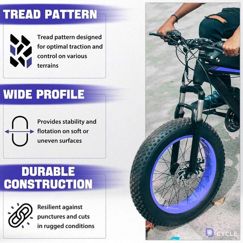 إطار سميك 20 × 4.0 للدراجة الإلكترونية، إطار دراجة كهربائية مقاس 20 بوصة، إطار MTB مقاوم للثقب لجميع التضاريس لركوب الرمال الثلجية على الطرق الوعرة، مع وسادات الفرامل وحزمة ملحقات إصلاح التثبيت in Kuwait