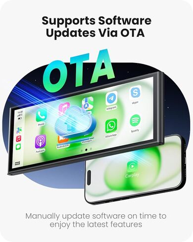 شاشة تشغيل سيارة لاسلكية مقاس 9.26 بوصة لأجهزة Apple CarPlay وAndroid Auto، كمبيوتر لوحي محمول للسيارة مزود بكاميرا احتياطية، رابط مرآة، تحديثات OTA، بلوتوث 5.0، نظام تحديد المواقع العالمي (GPS)، التوصيل والتشغيل، التحكم الصوتي in Kuwait