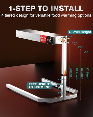 WantJoin French Fry Warmer - مصباح حراري لتسخين الطعام، ارتفاع قابل للتعديل تجاريًا مع حامل قاعدة على شكل حرف U، محطة تفريغ البطاطس المقلية من الفولاذ المقاوم للصدأ للمطابخ، وتقديم الطعام in Kuwait