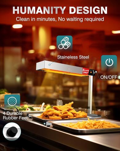 WantJoin French Fry Warmer - مصباح حراري لتسخين الطعام، ارتفاع قابل للتعديل تجاريًا مع حامل قاعدة على شكل حرف U، محطة تفريغ البطاطس المقلية من الفولاذ المقاوم للصدأ للمطابخ، وتقديم الطعام in Kuwait