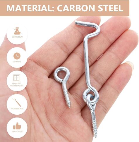 KALLORY 10 Sets Carbon Steel Cabin Hook Eye Latch Door Hook Lock for Doors and Windows, Windproof and Sturdy Design, for Home and Office Use, Includes Screws in Kuwait