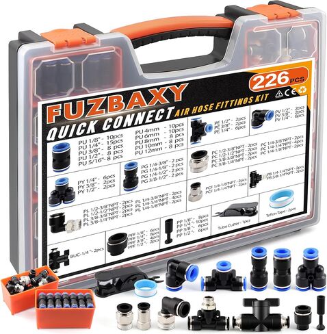226Pcs Air Hose Fittings Kit, Push Connect NPT & Metric | Leak-Proof Nickel-Plated Brass Connectors,Seamlessly Adapt Metric OD to NPT for Compressors,Valves & Auto Shop Repairs in Saudi Arabia