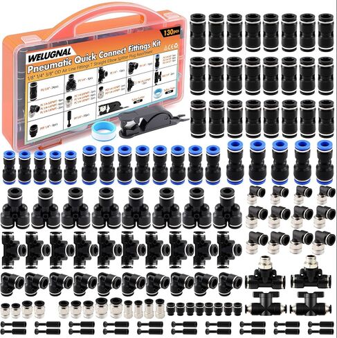 130PCS Quick Connect Air Hose Fittings Kit,1/8" 1/4" 3/8" 1/2" Push to Connect Fittings,Air Line Quick Connect Fittings,Quick Release Pneumatic Kit for Air Compressor,Automotive,Industrial,Air Systems in Kuwait