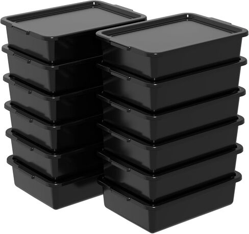 حوض حافلة تجاري Ggbin 12-Pack سعة 13 لتر مع غطاء، حوض غسيل بلاستيكي، أسود in Kuwait