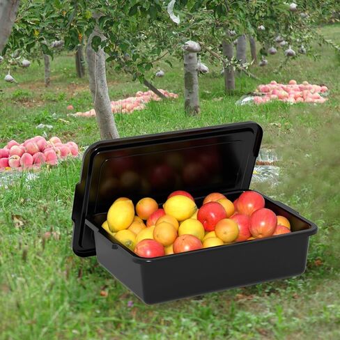حوض حافلة تجاري Ggbin 12-Pack سعة 13 لتر مع غطاء، حوض غسيل بلاستيكي، أسود in Kuwait