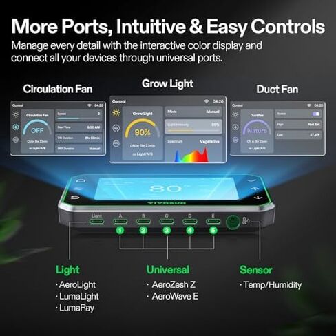 VIVOSUN GrowHub Controller E42A+ for Grow Tent and 4-in-1 Sensor, Temperature and Humidity Monitoring with CO₂ and Light Detection, CO₂ Data VPD Tracking for Indoor Growing in Kuwait