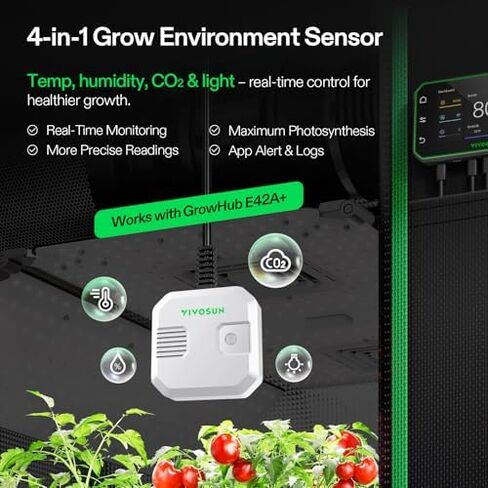 VIVOSUN GrowHub Controller E42A+ for Grow Tent and 4-in-1 Sensor, Temperature and Humidity Monitoring with CO₂ and Light Detection, CO₂ Data VPD Tracking for Indoor Growing in Kuwait