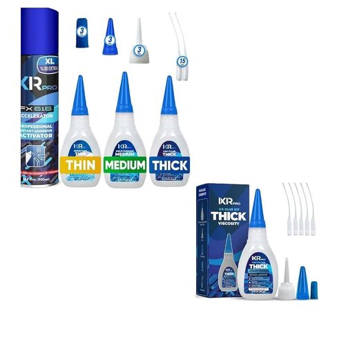CA Glue with Activator Kit (3x1.75 oz. Thin-Medium-Thick + 16.9 fl.oz.) & CA Glue Thick Viscosity Kit,1.75 oz. in Kuwait