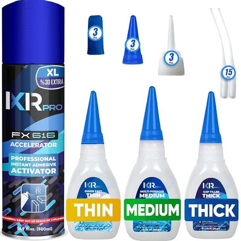 CA Glue with Activator Kit (3x1.75 oz. Thin-Medium-Thick + 16.9 fl.oz.) & CA Glue Thick Viscosity Kit,1.75 oz. in Kuwait