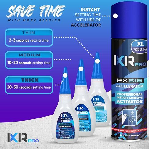 CA Glue with Activator Kit (3x1.75 oz. Thin-Medium-Thick + 16.9 fl.oz.) & CA Glue Thick Viscosity Kit,1.75 oz. in Kuwait