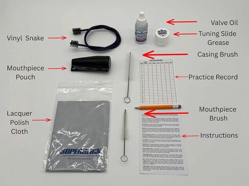 Deluxe Lacquer Trumpet Care Set – Complete Beginner Brass Care Set with Valve Oil, Slide Oil, Brushes, Cleaning Snake, Polishing Cloth & Mouthpiece Pouch in Kuwait