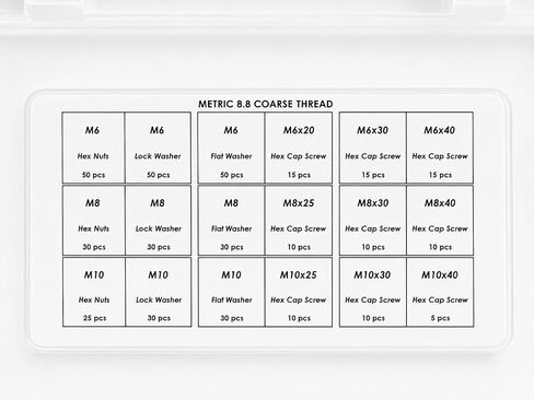 Titan Industrial Supply-425-Piece Metric Class 8.8 Hex Bolt Assortment – Zinc Hex Head Bolts with Matching Hex Nuts, Flat Washers & Lock Washers – M6, M8 & M10 Metric Fastener Kit in Kuwait