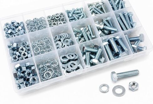 Titan Industrial Supply-425 Piece Grade 5 Coarse Thread Nut & Bolt Assortment Kit, Hex Head Bolts and Matching Nuts and Washers, Includes 1/4"-20, 5/16"-18, and 3/8"-16 Sizes, Zinc Plated in Kuwait