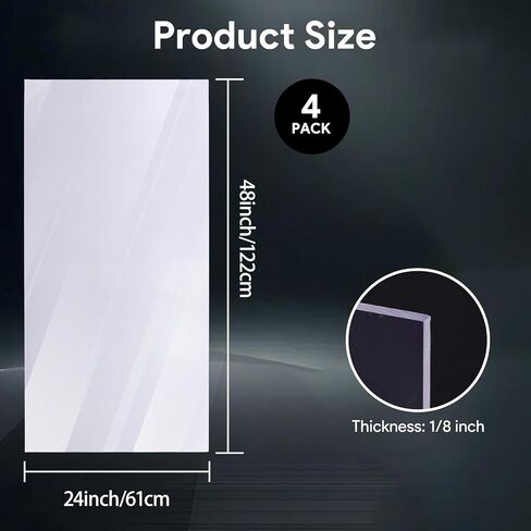 4 Pcs Polycarbonate Clear Plastic Sheet, 24" X 48" X 1/8" | Flexible Sheet Panels with Film, Shatter Resistant, Easier to Cut for Window Panel, Hobby, Home, DIY, Industrial, Craft in Kuwait