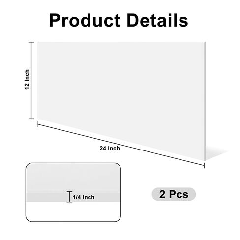 2 Pcs 12 x 24 x 1/4 Inch Plastic UHMW Sheets: White Density Polyethylene Board, Rectangular Solid Block for Industrial or Home DIY in Kuwait
