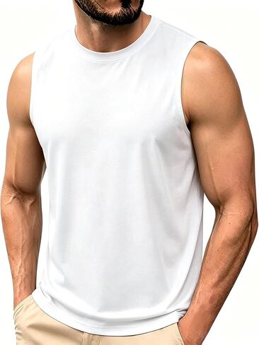 Men's Sleeveless Tank Top Crew Neck Workout Muscle Shirt | Crew Neck Tank Top, Sleeveless, Soft Comfortable Fit, For Gym, Bodybuilding, Beach, Running, And Summer Wear in Kuwait
