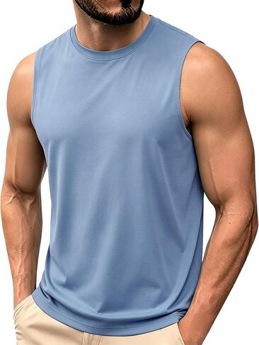 Men's Sleeveless Tank Top Crew Neck Workout Muscle Shirt | Crew Neck Tank Top, Sleeveless, Soft Comfortable Fit, For Gym, Bodybuilding, Beach, Running, And Summer Wear in Kuwait