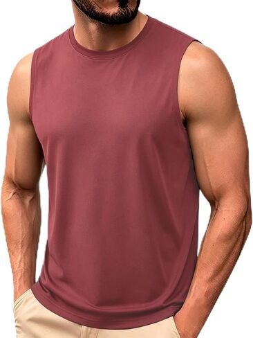 Men's Sleeveless Tank Top Crew Neck Workout Muscle Shirt | Crew Neck Tank Top, Sleeveless, Soft Comfortable Fit, For Gym, Bodybuilding, Beach, Running, And Summer Wear in Kuwait