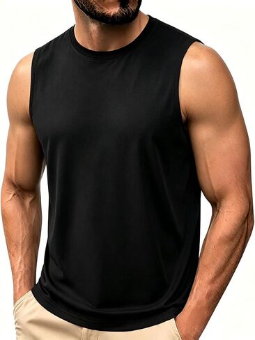 Men's Sleeveless Tank Top Crew Neck Workout Muscle Shirt | Crew Neck Tank Top, Sleeveless, Soft Comfortable Fit, For Gym, Bodybuilding, Beach, Running, And Summer Wear in Kuwait
