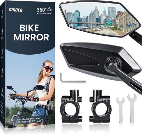 2pcs Bike Mirror Handlebar Mount 360° Adjustable, Wide Rear View Mirror Bicycle Mirrors for Handlebars with Scratch Resistant Glass, Safe Bike Rear View Mirror for Scooter, Motorcycle, Bike Accessory in Kuwait