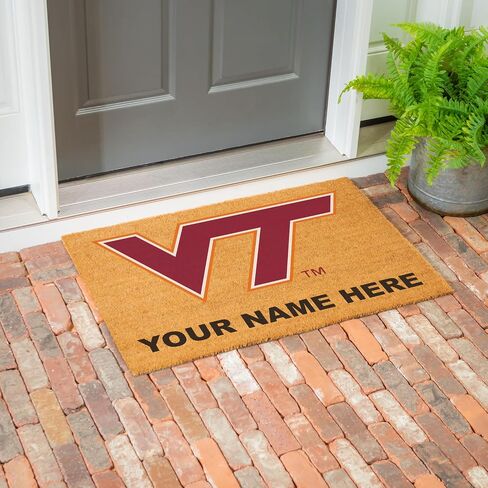 NCAA Virginia Tech Personalized Large Coir Doormat 2'x3' (36"x24"), Custom Name Front Door Mat with Non-Slip Rubber Back, Indoor Outdoor Entrance Rug Welcome Mats for Porch Patio Deck in Kuwait