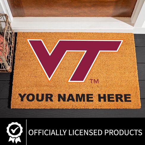 NCAA Virginia Tech Personalized Large Coir Doormat 2'x3' (36"x24"), Custom Name Front Door Mat with Non-Slip Rubber Back, Indoor Outdoor Entrance Rug Welcome Mats for Porch Patio Deck in Kuwait
