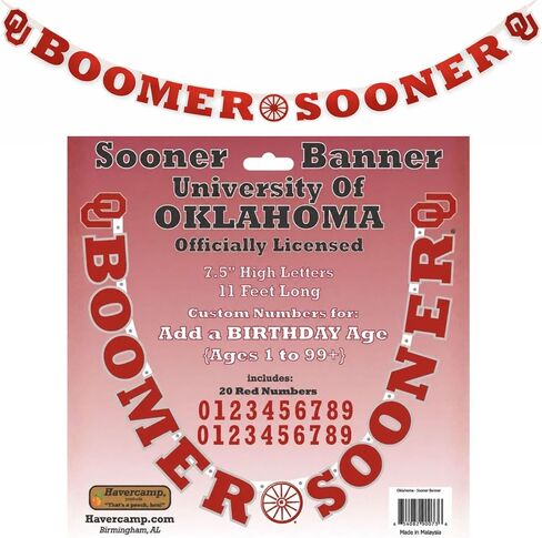 Oklahoma University Sooners Banner – OU Logo College Boomer Sooner Banner, Durable Cardstock Paper - 11 feet Long - Fade Resistant, Grommets, Indoor Outdoor - by Havercamp in Kuwait