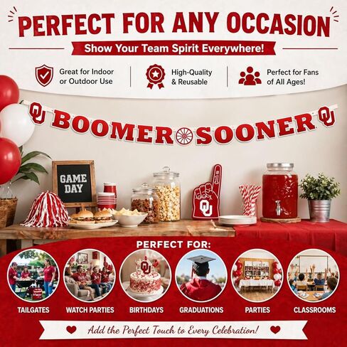 Oklahoma University Sooners Banner – OU Logo College Boomer Sooner Banner, Durable Cardstock Paper - 11 feet Long - Fade Resistant, Grommets, Indoor Outdoor - by Havercamp in Kuwait