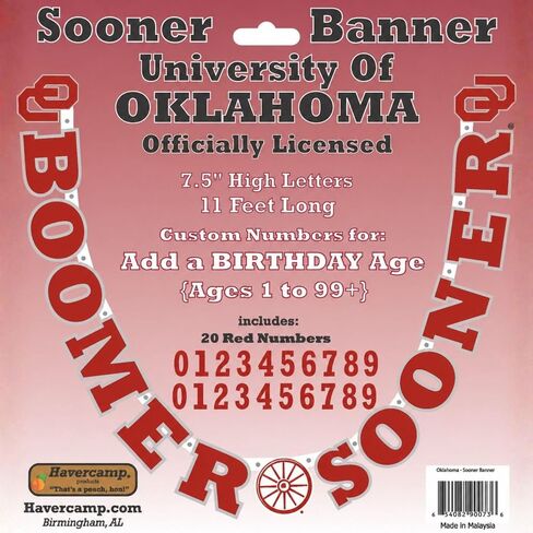 Oklahoma University Sooners Banner – OU Logo College Boomer Sooner Banner, Durable Cardstock Paper - 11 feet Long - Fade Resistant, Grommets, Indoor Outdoor - by Havercamp in Kuwait
