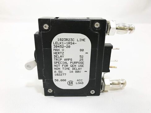 AIRPAX LELK1-1RS4-30452-20 .110 Quick Connect, 1 Handle, 20 AMPS, 80 VDC, Alarm Switch, Circuit Breaker, Electrical Trip, Single Pole, Special Purpose, Stud TERMINALS, Trip AMPS 25, DELAY in Kuwait
