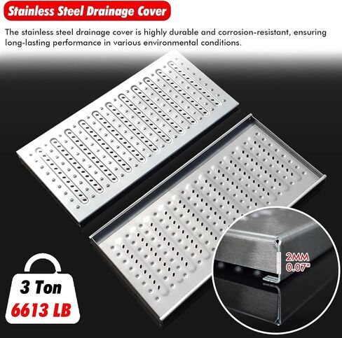 French Drain Cover Grate - 10-40CM Trench Drain System Replacement for Yard, Driveway, Sidewalk & Garden - Durable 304 Stainless Steel Drain Plate, Ideal for Parks & Malls in Kuwait