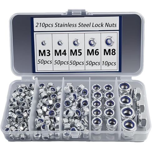 140PCS Metric Nylon Insert Lock Nuts, M3 M4 M5 M6 M8 M10 M12 Stainless Steel Self-Locking Locknuts Kit for Industrial Hardware Fastener in Kuwait