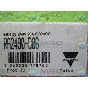 CARLO GAVAZZI RA2490-D06 230 VACRMS Operational Voltage, 3-32 VDC, 650 VP Blocking Voltage, 90 AACRMS Operational Current Input, Solid State Relay, System Monitoring, Zero-Switching in Kuwait