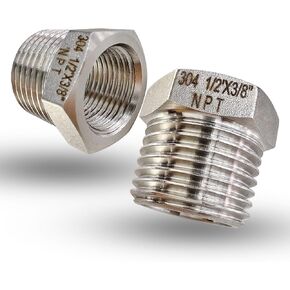 2 Pcs 304 Stainless Steel 1/2" Male to 3/8" Female Reducer Bushing, 1/2 Inch Male to 3/8 Inch Female NPT Pipe Fitting Reducing Adapter Tube Connector Convert (1/2" Male x 3/8" Female) in Kuwait