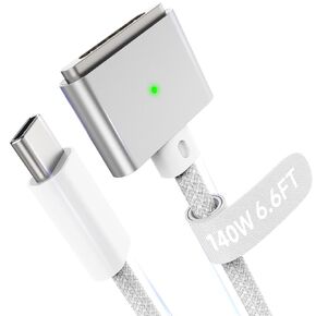 كابل مغناطيسي 3 USB-C بطول 6.6FT متوافق مع شاحن M5/M4/M3/M2 MacBook Air Pro، كابل آمن 140 واط لجهاز MacBook Air (13 بوصة/15 بوصة 2026/2025/2024/2023/2022)، Pro (16 بوصة/14 بوصة 2026/2025/2024/2023/2021)، أبيض in Kuwait