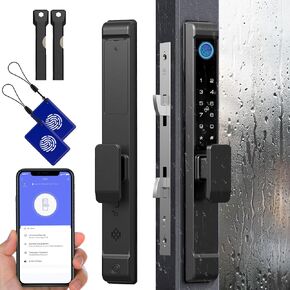 قفل باب زجاجي منزلق، قفل ذكي للباب المنزلق من eseesmart مع لوحة مفاتيح رمز بصمة الإصبع وبطاقة RFID ومفتاح تطبيق بلوتوث، قفل باب فناء دخول بدون مفتاح رقمي إلكتروني مع مقبض in Kuwait
