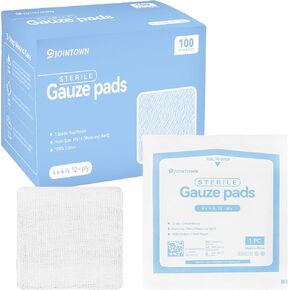 Jointown 100-Pack Sterile Gauze Pads 4x4 Inch, 100% Cotton Large 12-Ply Woven Gauze Sponges, Wound Care, Highly Absorbent Medical-Grade First Aid Dressing Pads in Saudi Arabia