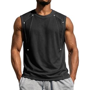 Mens Casual Tank Top Workout Sleeveless Shirt | Loose Fit, Sleeveless Cut, Shoulder Rivets, Workout Tank, Athletic Fit, Curved Hem, Training Wear, Street Sport, Gym Wear in Kuwait