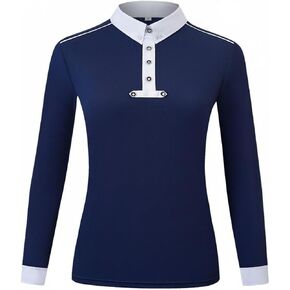 Equestrian Sport Shirt Stretch Horse Riding Top Button Placket Sports Clothing for Men, Navy, XL in Saudi Arabia