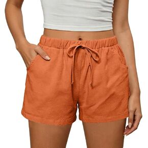 Women's Athletic High Waist Loose 4" Casual Shorts | Drawstring Elastic Waist 4 Inch Shorts with Pockets, Solid Cotton Breathable Summer Running Travel Beach Daily Wear in Kuwait