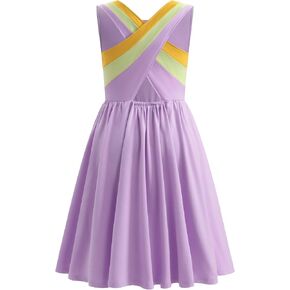 IBTOM CASTLE Girls Athletic Dress Sleeveless Criss-Cross Back Sundress Casual A-Line Tennis Outfit for Active Kids 6-11Y in Kuwait