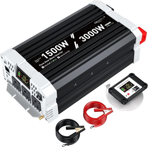 3000 watt Pure sine Wave Inverter, 12V DC to 110V AC Power Inverter, with 3 AC Output sockets, USB Port, Type-C Port, Remote Control with LCD Screen, Used for Solar Emergency Power Supply in RV Homes in Saudi Arabia