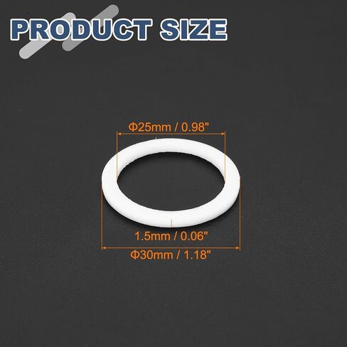 PATIKIL M25 PTFE Flat Washer, 20 Pcs 25mm ID 30mm OD 1.5mm Thick O-Ring Sealing Gasket Spacer for Fasten Screws Flanges Faucet Pipe Valves, White in Kuwait