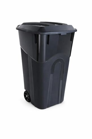 32 Gallon Wheeled Heavy-Duty Plastic Trash Can with Attached Lid, Black in Kuwait