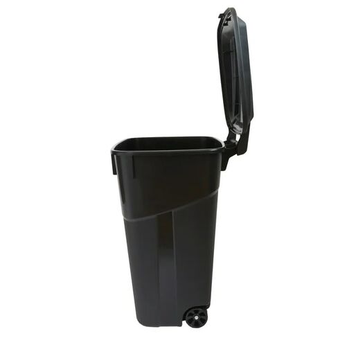 32 Gallon Wheeled Heavy-Duty Plastic Trash Can with Attached Lid, Black in Kuwait