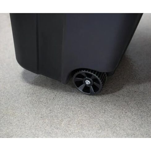 32 Gallon Wheeled Heavy-Duty Plastic Trash Can with Attached Lid, Black in Kuwait