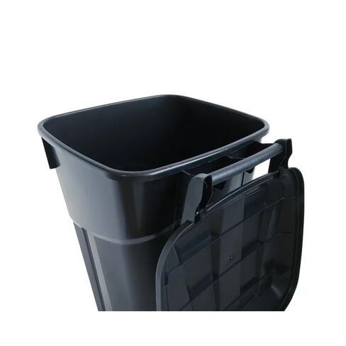 32 Gallon Wheeled Heavy-Duty Plastic Trash Can with Attached Lid, Black in Kuwait